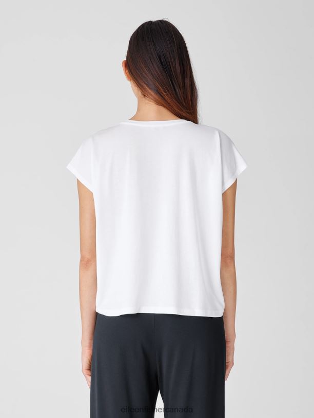 EILEEN FISHER Fine Jersey Square Top Boxy Fit Short Length Women WHITE Clothing 024FN370