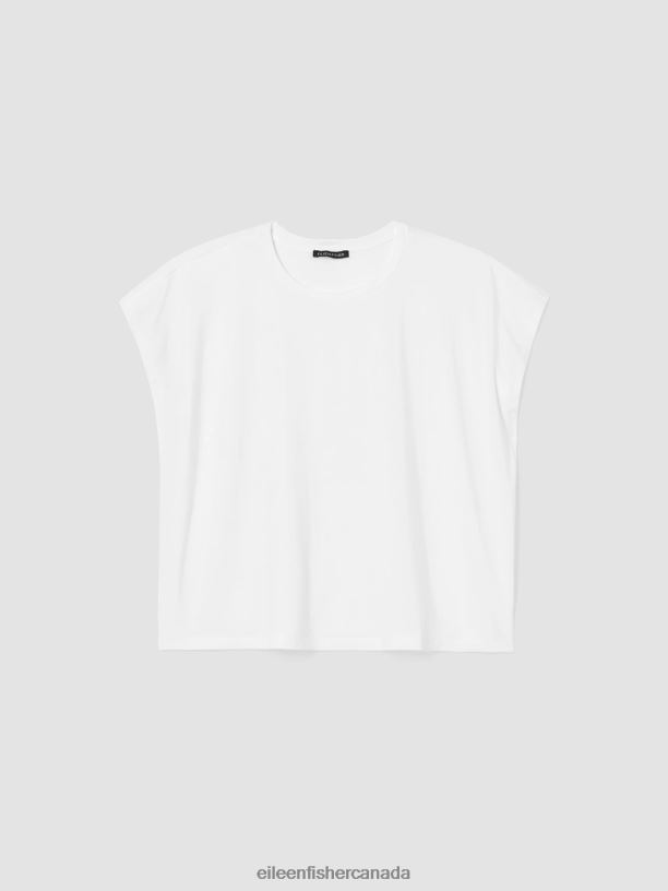 EILEEN FISHER Fine Jersey Square Top Boxy Fit Short Length Women WHITE Clothing 024FN370