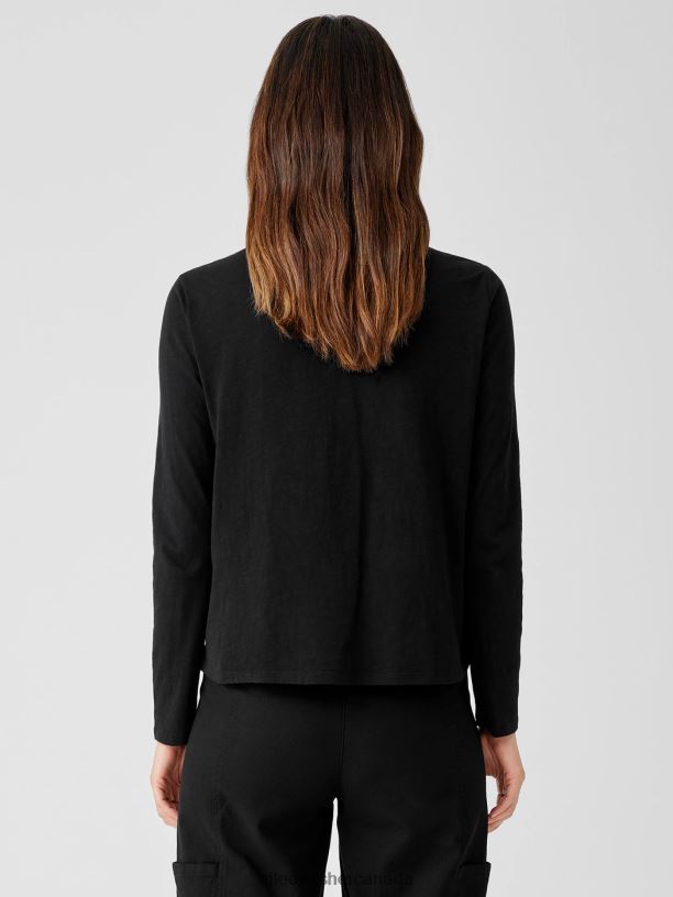 EILEEN FISHER Organic Cotton Slub Jersey Mock Neck Top Easy Fit Basic Length Women BLACK Clothing 024FN249