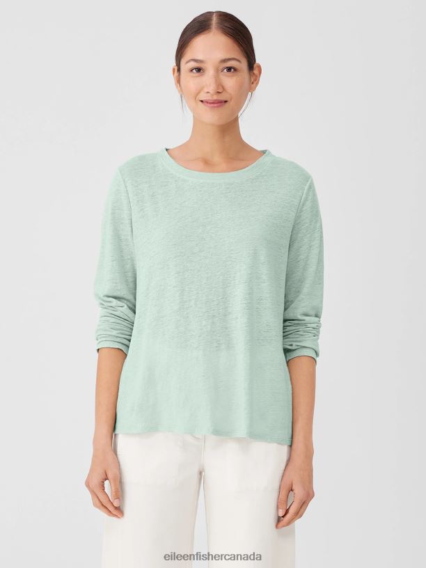 EILEEN FISHER Organic Linen Jersey Crew Neck Top Easy Fit Basic Length Women ABSINTHE Clothing 024FN114