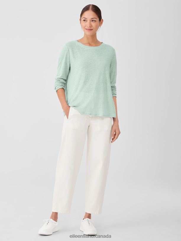 EILEEN FISHER Organic Linen Jersey Crew Neck Top Easy Fit Basic Length Women ABSINTHE Clothing 024FN114