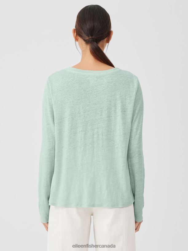 EILEEN FISHER Organic Linen Jersey Crew Neck Top Easy Fit Basic Length Women ABSINTHE Clothing 024FN114