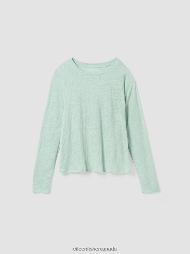 EILEEN FISHER Organic Linen Jersey Crew Neck Top Easy Fit Basic Length Women ABSINTHE Clothing 024FN114