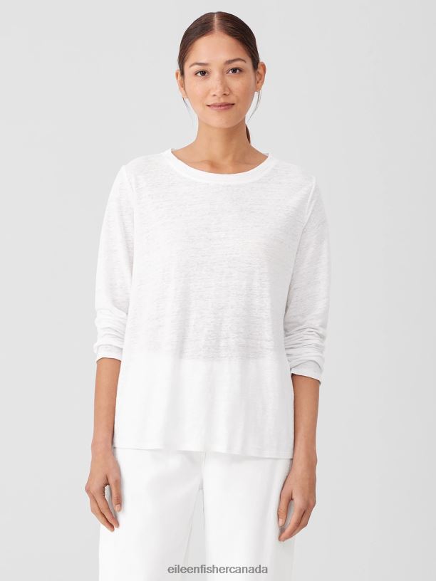 EILEEN FISHER Organic Linen Jersey Crew Neck Top Easy Fit Basic Length Women BLACK Clothing 024FN111