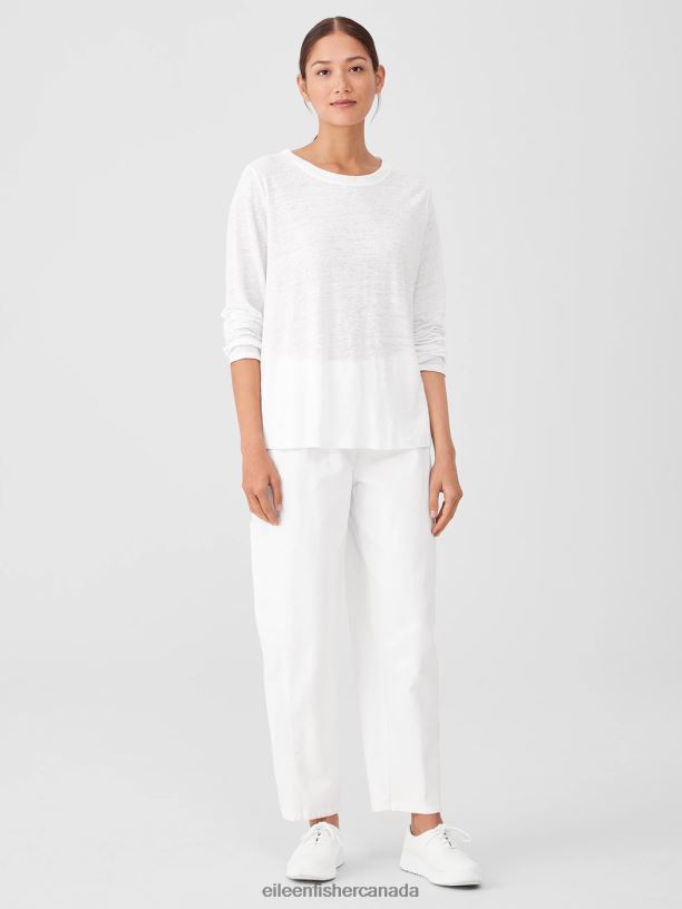 EILEEN FISHER Organic Linen Jersey Crew Neck Top Easy Fit Basic Length Women BLACK Clothing 024FN111