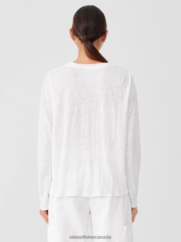 EILEEN FISHER Organic Linen Jersey Crew Neck Top Easy Fit Basic Length Women BLACK Clothing 024FN111