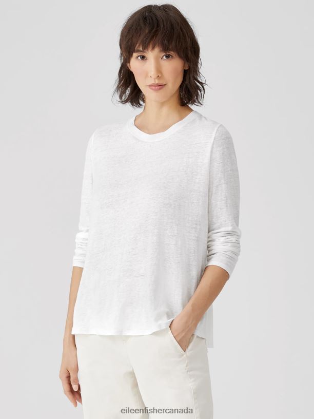 EILEEN FISHER Organic Linen Jersey Crew Neck Top Easy Fit Basic Length Women BLACK Clothing 024FN312