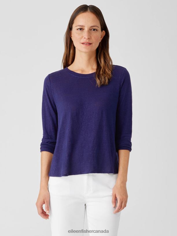 EILEEN FISHER Organic Linen Jersey Crew Neck Top Easy Fit Basic Length Women VENUS Clothing 024FN113