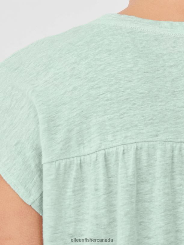 EILEEN FISHER Organic Linen Jersey Shirred-Back Top Boxy Fit Basic Length Women ABSINTHE Clothing 024FN140