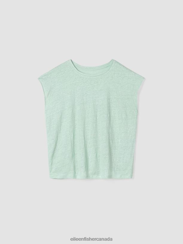 EILEEN FISHER Organic Linen Jersey Shirred-Back Top Boxy Fit Basic Length Women ABSINTHE Clothing 024FN140