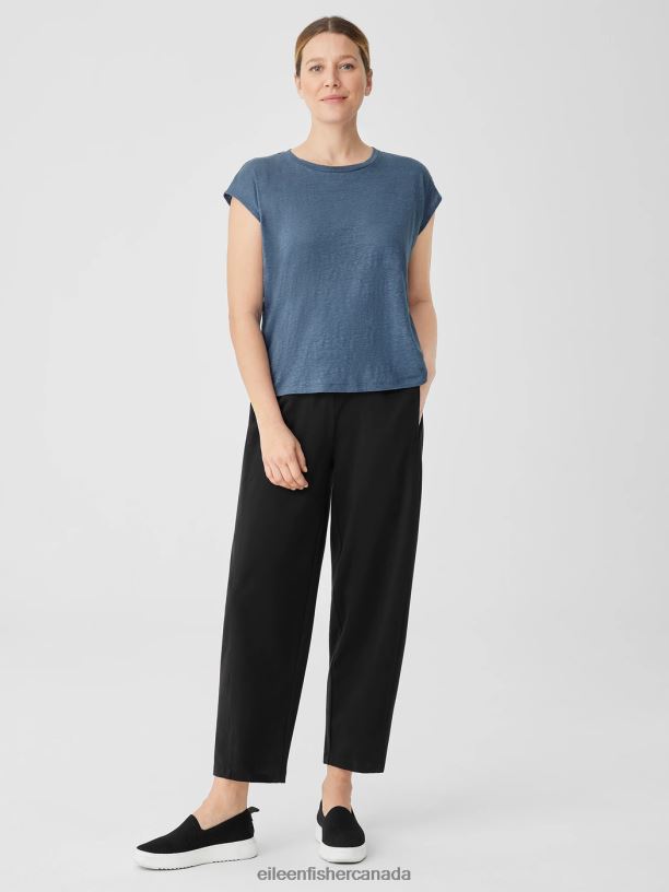 EILEEN FISHER Organic Linen Jersey Shirred-Back Top Boxy Fit Basic Length Women DUSK Clothing 024FN138