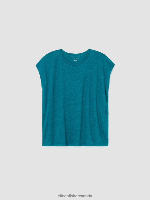 EILEEN FISHER Organic Linen Jersey Shirred-Back Top Boxy Fit Basic Length Women JEWEL Clothing 024FN134