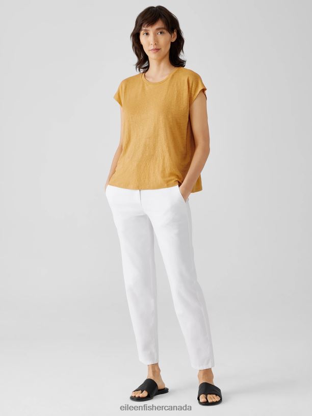 EILEEN FISHER Organic Linen Jersey Shirred-Back Top Boxy Fit Basic Length Women MARIGOLD Clothing 024FN311