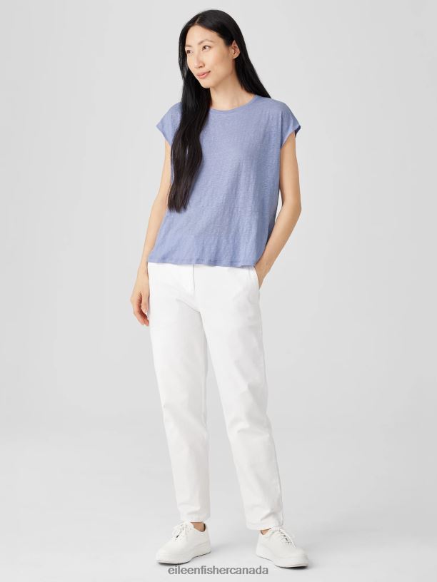 EILEEN FISHER Organic Linen Jersey Shirred-Back Top Boxy Fit Basic Length Women PLUME Clothing 024FN139