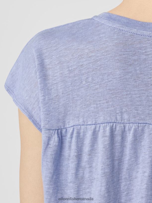 EILEEN FISHER Organic Linen Jersey Shirred-Back Top Boxy Fit Basic Length Women PLUME Clothing 024FN139
