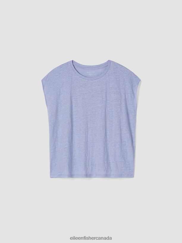 EILEEN FISHER Organic Linen Jersey Shirred-Back Top Boxy Fit Basic Length Women PLUME Clothing 024FN139