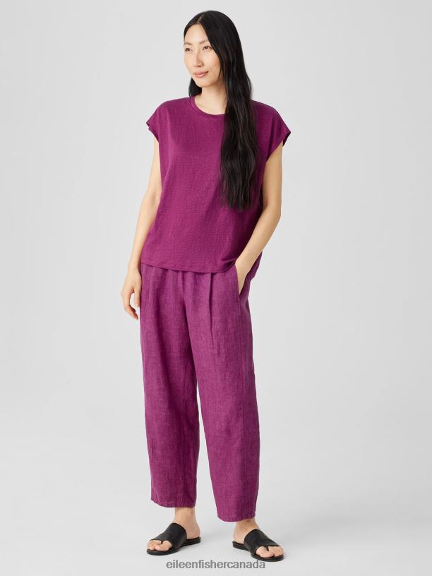 EILEEN FISHER Organic Linen Jersey Shirred-Back Top Boxy Fit Basic Length Women RASPBERRY Clothing 024FN137