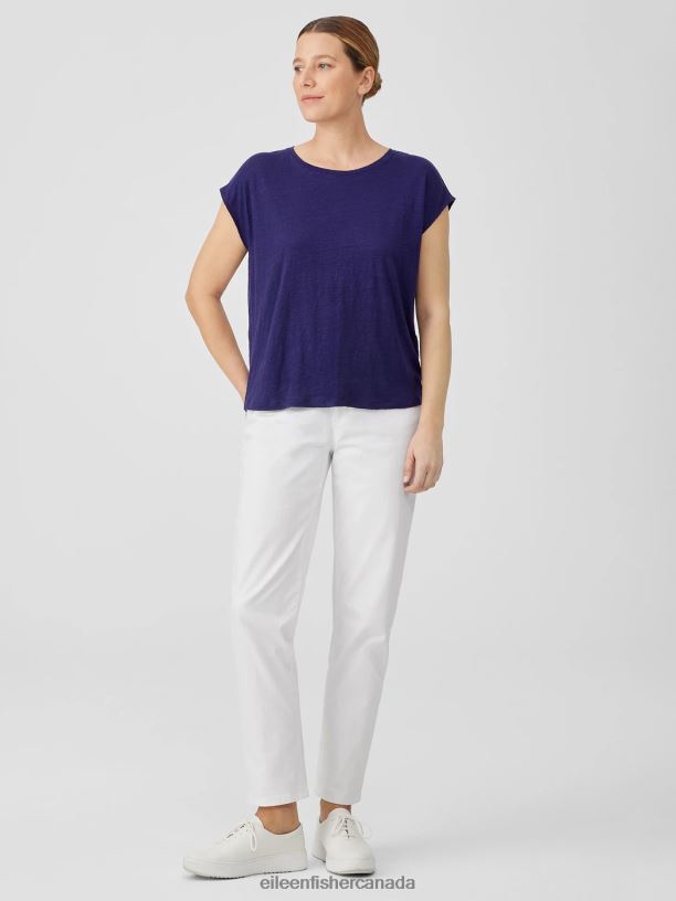 EILEEN FISHER Organic Linen Jersey Shirred-Back Top Boxy Fit Basic Length Women VENUS Clothing 024FN135