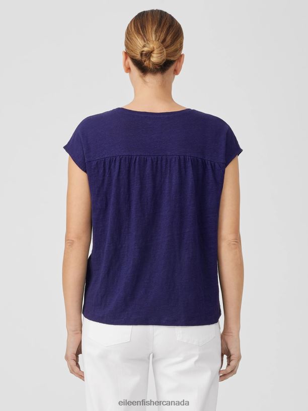 EILEEN FISHER Organic Linen Jersey Shirred-Back Top Boxy Fit Basic Length Women VENUS Clothing 024FN135