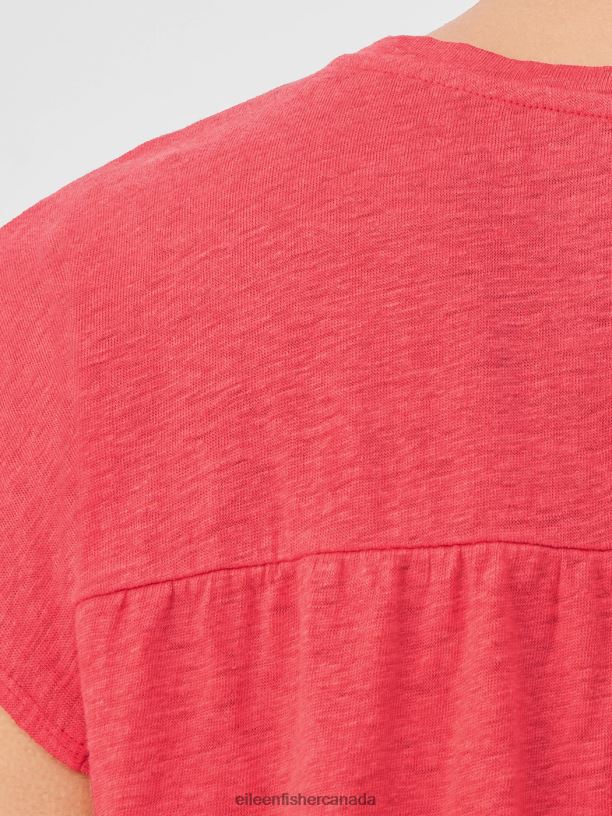 EILEEN FISHER Organic Linen Jersey Shirred-Back Top Boxy Fit Basic Length Women WATERMELON Clothing 024FN136