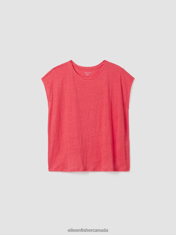 EILEEN FISHER Organic Linen Jersey Shirred-Back Top Boxy Fit Basic Length Women WATERMELON Clothing 024FN136