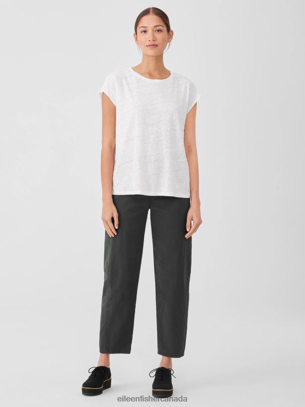 EILEEN FISHER Organic Linen Jersey Shirred-Back Top Boxy Fit Basic Length Women WHITE Clothing 024FN133