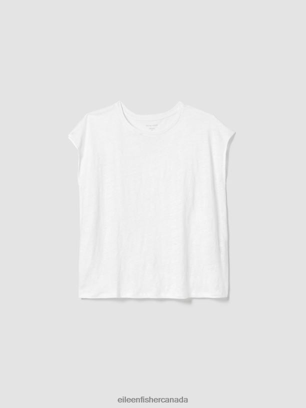 EILEEN FISHER Organic Linen Jersey Shirred-Back Top Boxy Fit Basic Length Women WHITE Clothing 024FN133