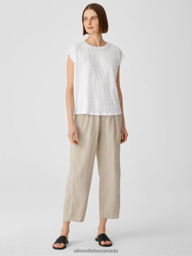 EILEEN FISHER Organic Linen Jersey Shirred-Back Top Boxy Fit Basic Length Women WHITE Clothing 024FN310