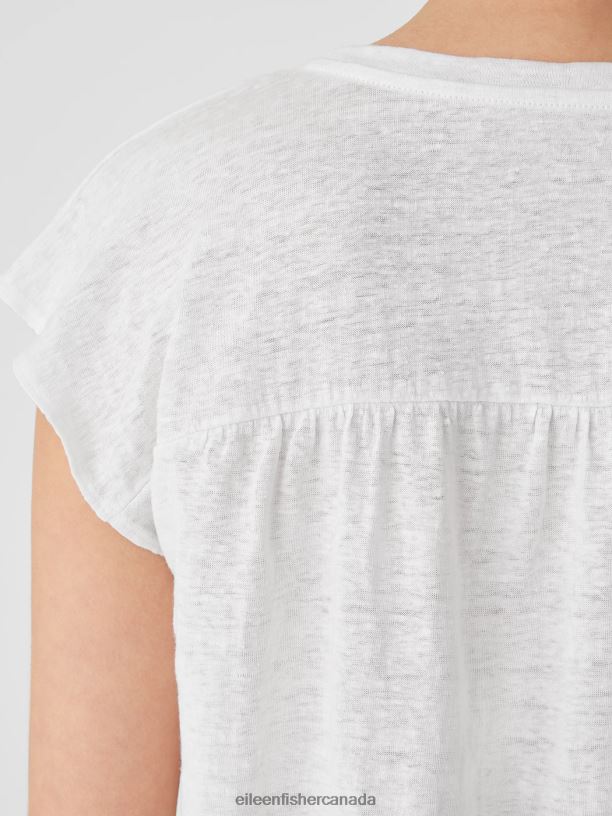 EILEEN FISHER Organic Linen Jersey Shirred-Back Top Boxy Fit Basic Length Women WHITE Clothing 024FN310
