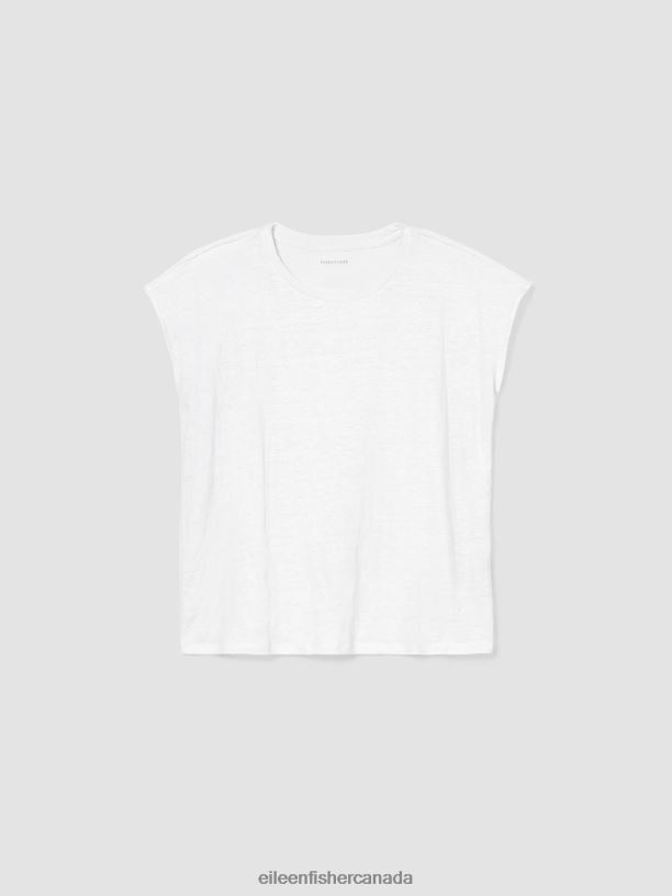EILEEN FISHER Organic Linen Jersey Shirred-Back Top Boxy Fit Basic Length Women WHITE Clothing 024FN310