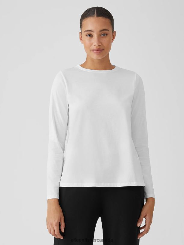 EILEEN FISHER Organic Pima Cotton Jersey Round Neck Top Easy Fit Basic Length Women WHITE Clothing 024FN337