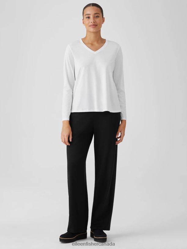 EILEEN FISHER Organic Pima Cotton Jersey V-Neck Top Easy Fit Basic Length Women WHITE Clothing 024FN338