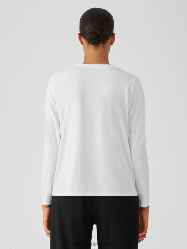 EILEEN FISHER Organic Pima Cotton Jersey V-Neck Top Easy Fit Basic Length Women WHITE Clothing 024FN338