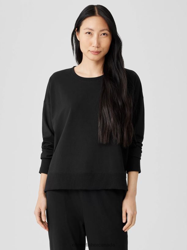EILEEN FISHER Pima Cotton Stretch Jersey Box-Top Boxy Fit Basic Length Women BLACK Clothing 024FN238