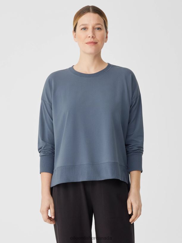 EILEEN FISHER Pima Cotton Stretch Jersey Box-Top Boxy Fit Basic Length Women DUSK Clothing 024FN241