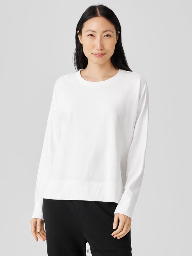 EILEEN FISHER Pima Cotton Stretch Jersey Box-Top Boxy Fit Basic Length Women WHITE Clothing 024FN239