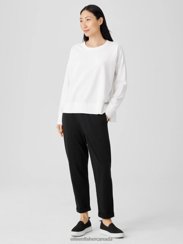 EILEEN FISHER Pima Cotton Stretch Jersey Box-Top Boxy Fit Basic Length Women WHITE Clothing 024FN239