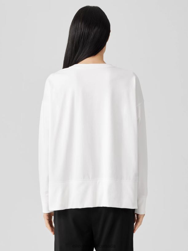 EILEEN FISHER Pima Cotton Stretch Jersey Box-Top Boxy Fit Basic Length Women WHITE Clothing 024FN239