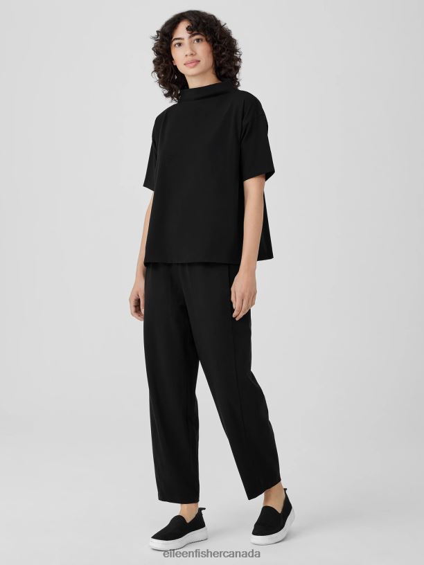 EILEEN FISHER Pima Cotton Stretch Jersey Funnel Neck Top Boxy Fit Basic Length Women BLACK Clothing 024FN235