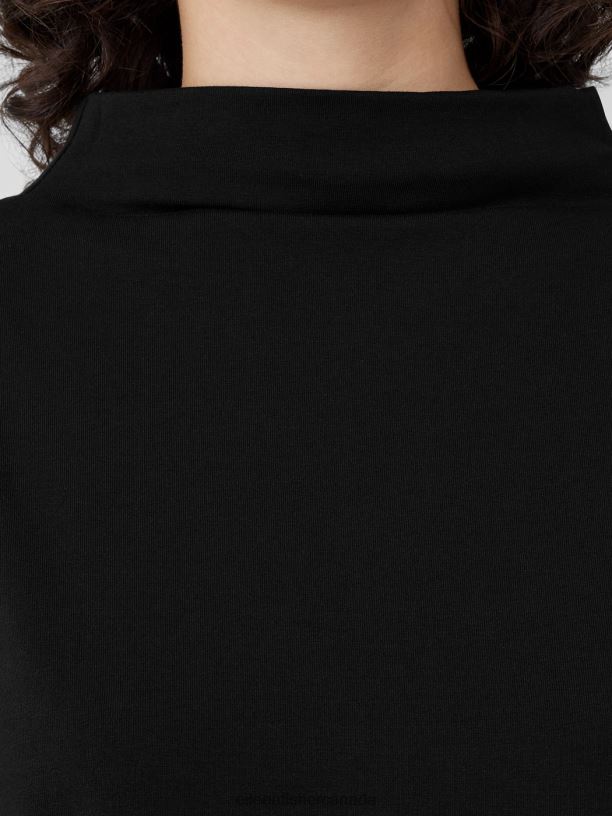EILEEN FISHER Pima Cotton Stretch Jersey Funnel Neck Top Boxy Fit Basic Length Women BLACK Clothing 024FN235