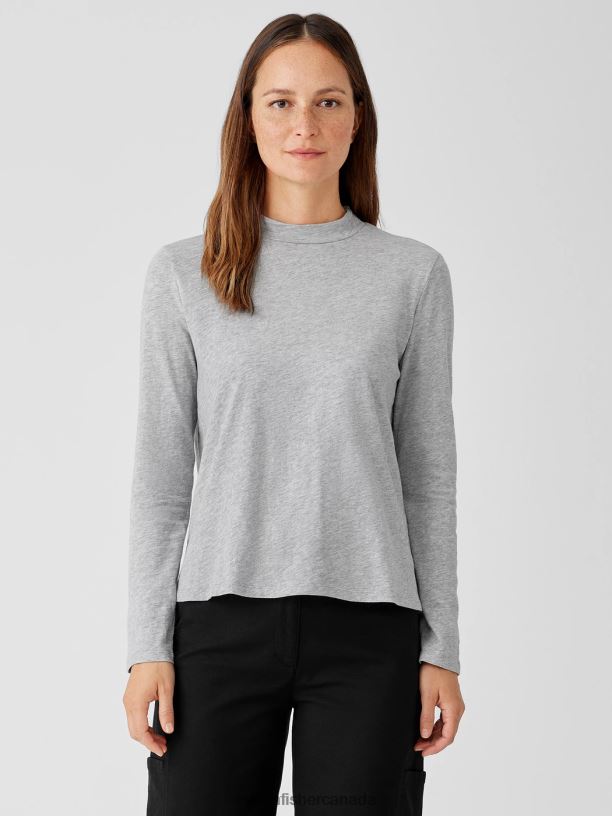 EILEEN FISHER Slubby Organic Cotton Jersey Melange Top Easy Fit Basic Length Women DARK PEARL Clothing 024FN250