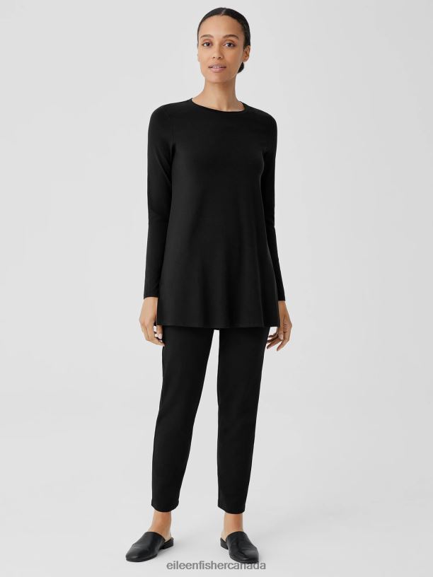 EILEEN FISHER Stretch Jersey Knit Crew Neck Long Top Easy Fit Long Length Women BLACK Clothing 024FN213