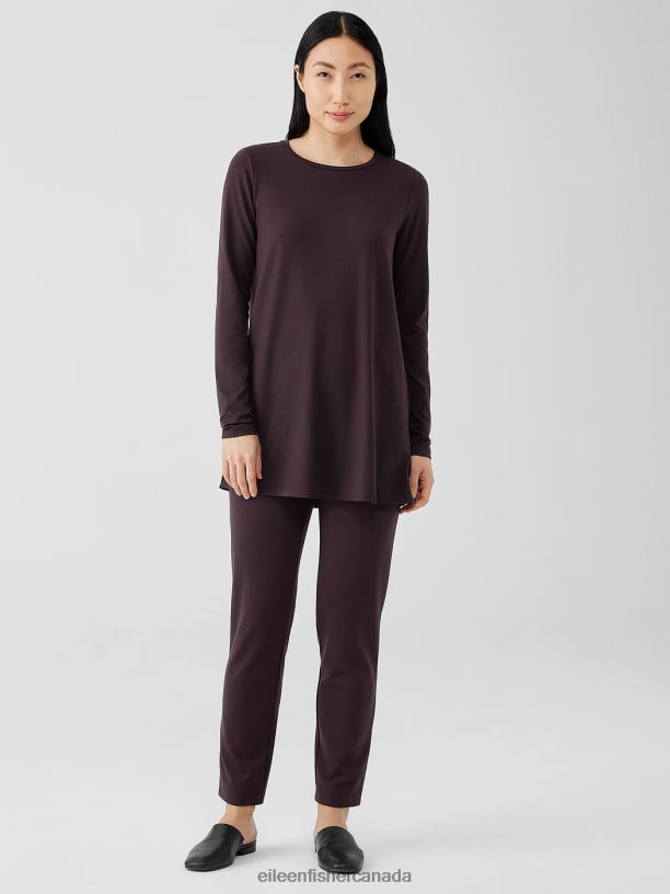 EILEEN FISHER Stretch Jersey Knit Crew Neck Long Top Easy Fit Thigh Length Women CASSIS Clothing 024FN266