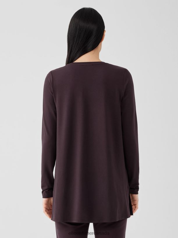 EILEEN FISHER Stretch Jersey Knit Crew Neck Long Top Easy Fit Thigh Length Women CASSIS Clothing 024FN266
