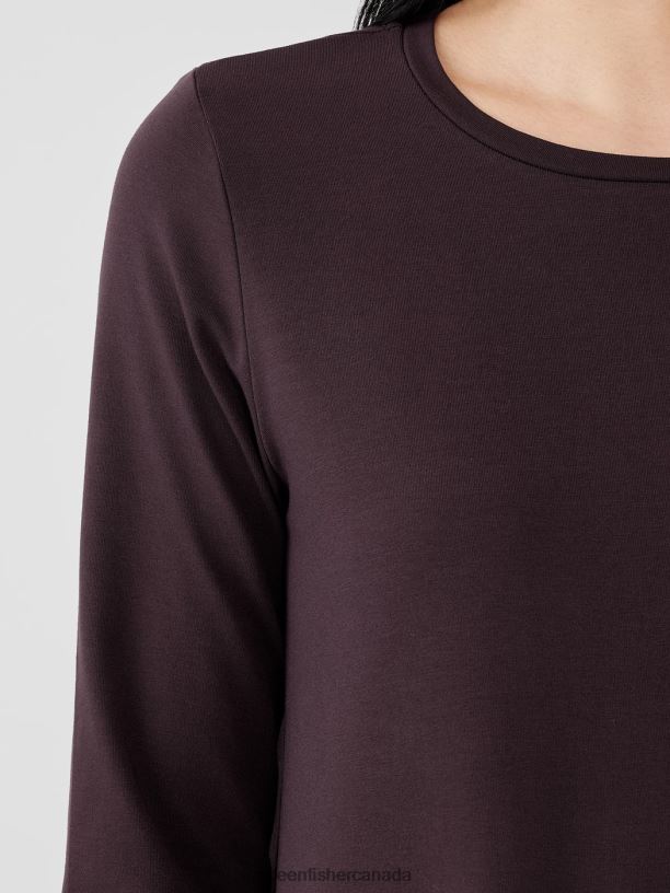EILEEN FISHER Stretch Jersey Knit Crew Neck Long Top Easy Fit Thigh Length Women CASSIS Clothing 024FN266