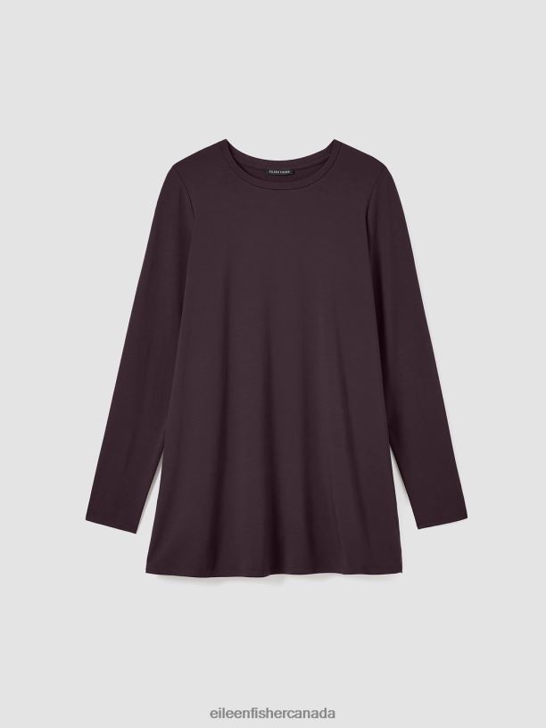 EILEEN FISHER Stretch Jersey Knit Crew Neck Long Top Easy Fit Thigh Length Women CASSIS Clothing 024FN266