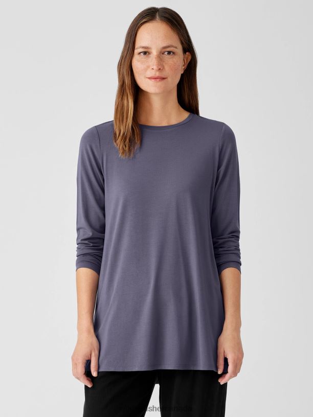 EILEEN FISHER Stretch Jersey Knit Crew Neck Long Top Easy Fit Thigh Length Women TWILIGHT Clothing 024FN269