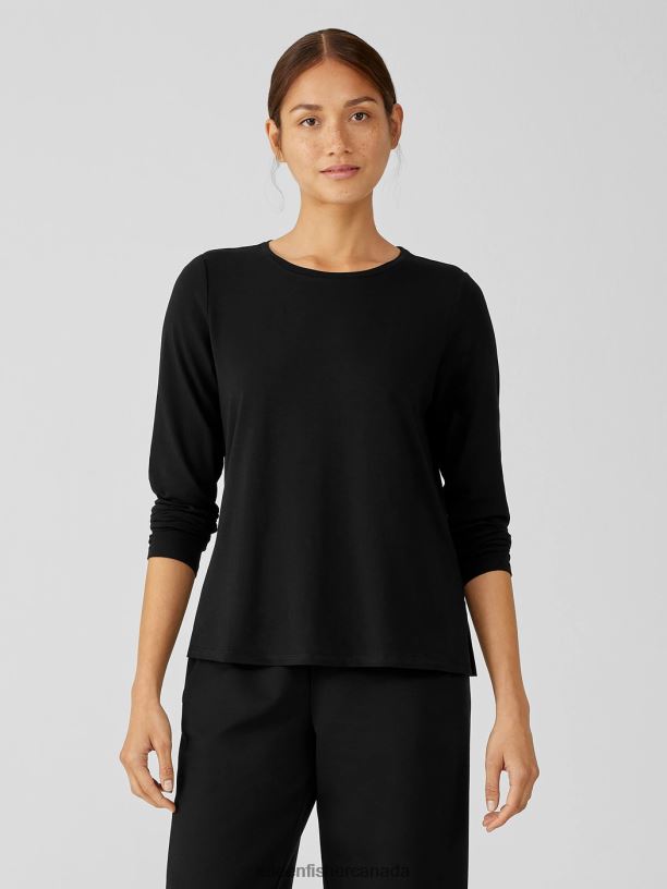 EILEEN FISHER Stretch Jersey Knit Crew Neck Top Easy Fit Basic Length Women BLACK Clothing 024FN214