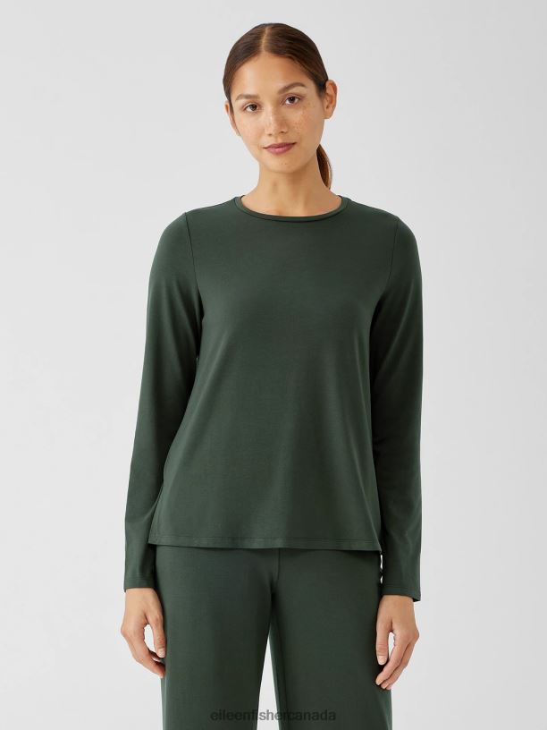 EILEEN FISHER Stretch Jersey Knit Crew Neck Top Easy Fit Basic Length Women WOODLAND Clothing 024FN270