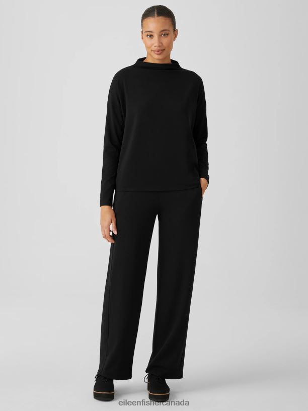 EILEEN FISHER Stretch Jersey Knit Funnel Neck Top Boxy Fit Basic Length Women BLACK Clothing 024FN275